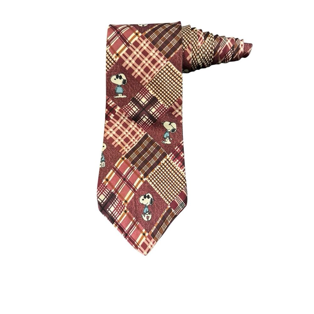 Peanuts Joe Cool And Casual Snoopy Red Plaid Vintage Novelty Necktie Cartoon